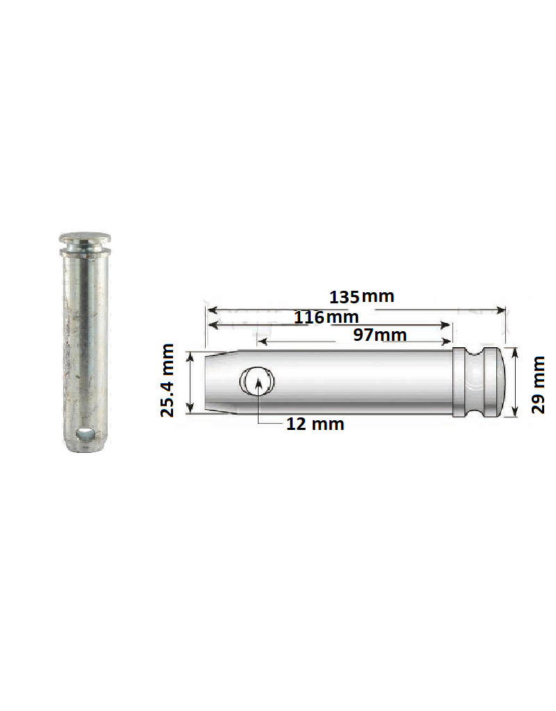BULON PARA TERCER PUNTO 25mm X 97mm (135mm LONGITUD TOTAL) CAT.2