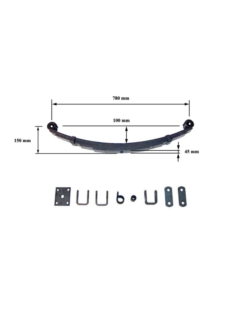 BALLESTA VELOCIDAD 45 X 6 (7H) L.800 750KG COMPLETA C/TUERCAS